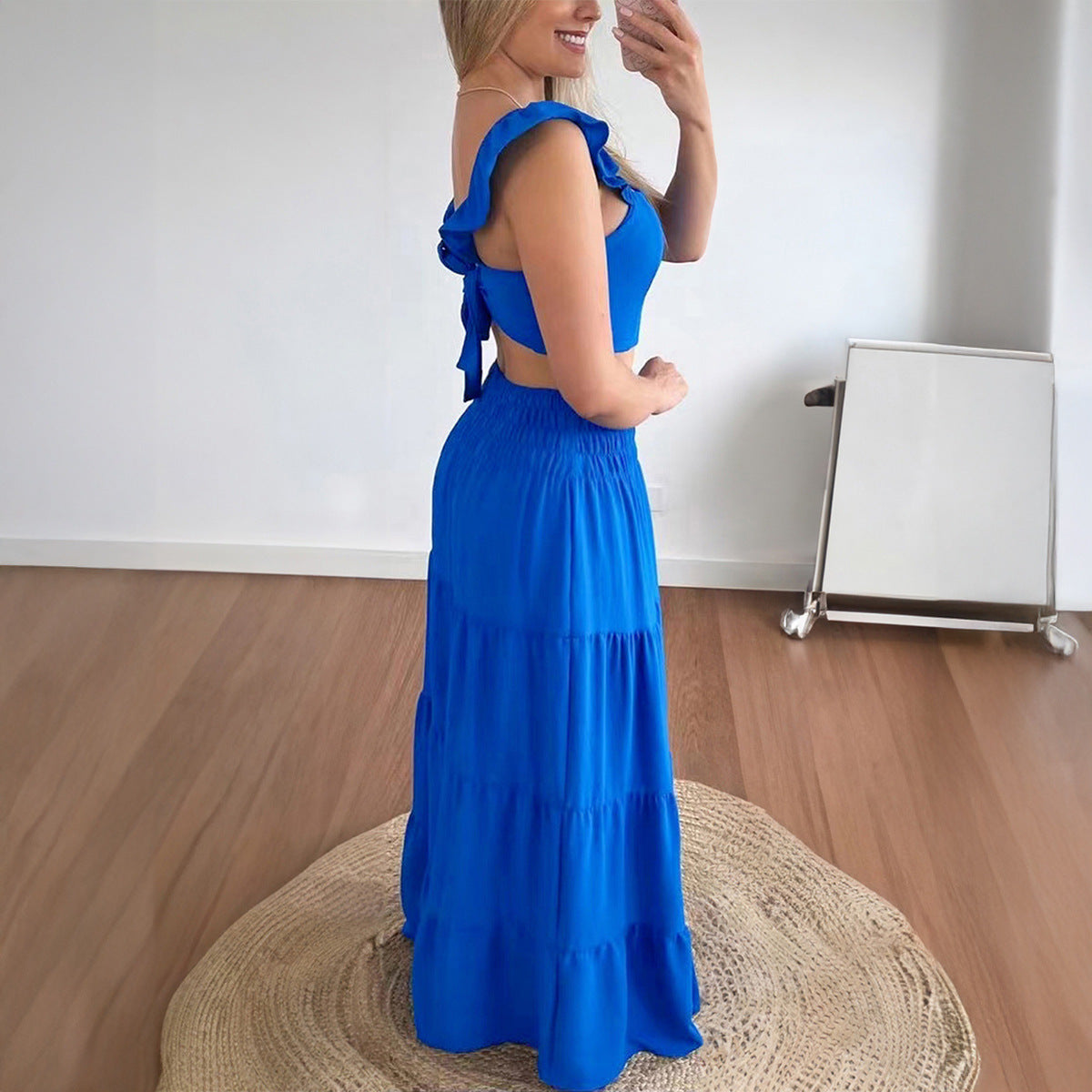Women's Summer Holiday Style Short Sleeve Flared Skirt Set