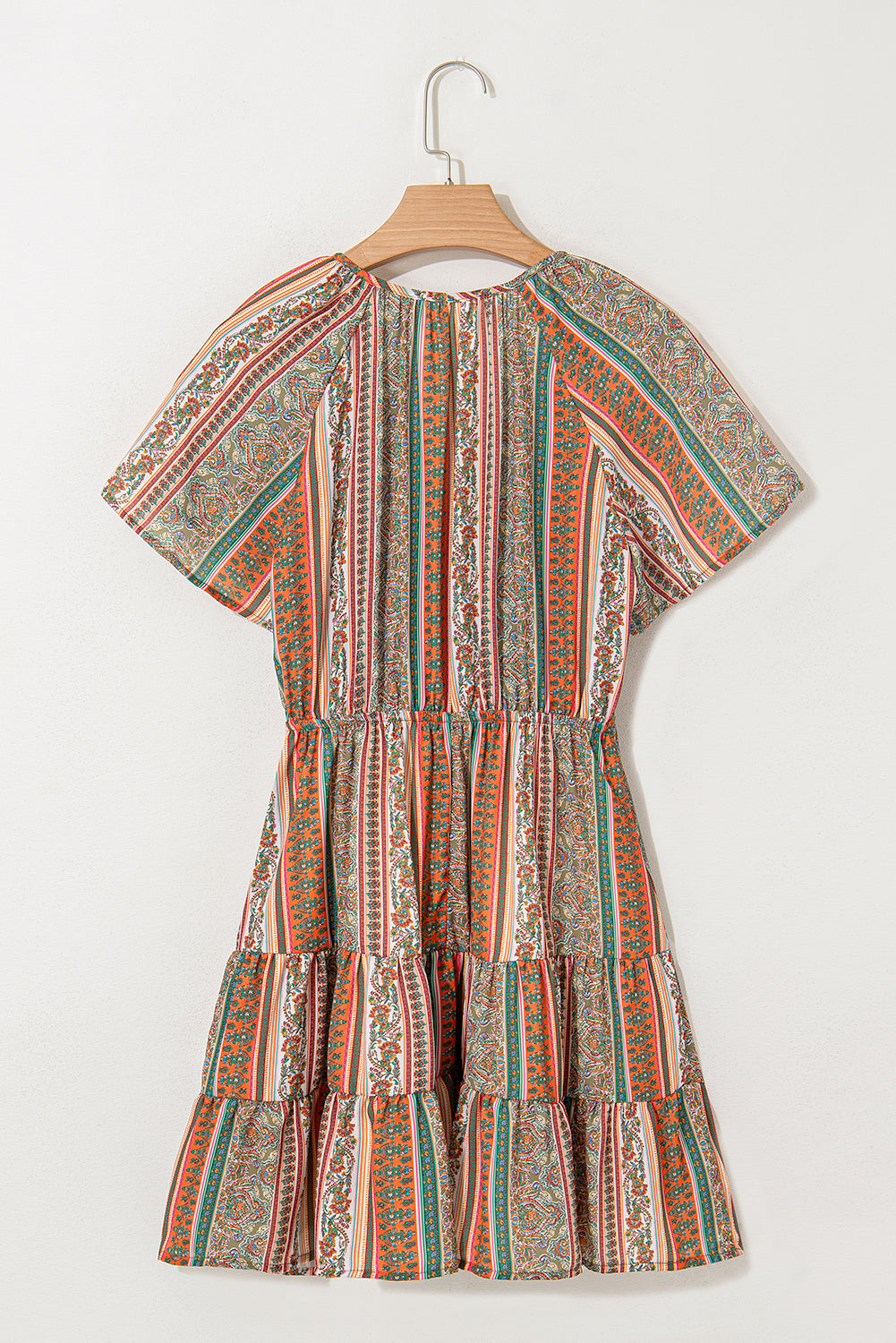 Bohemian Floral Tiered Dress Floral Print Button V-Neck Dress