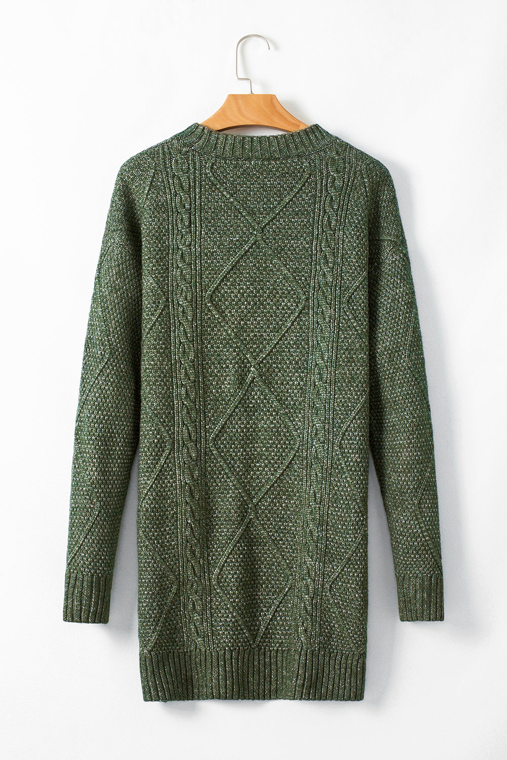 Mist green cable knit loose fit sweater dress with dropped shoulders