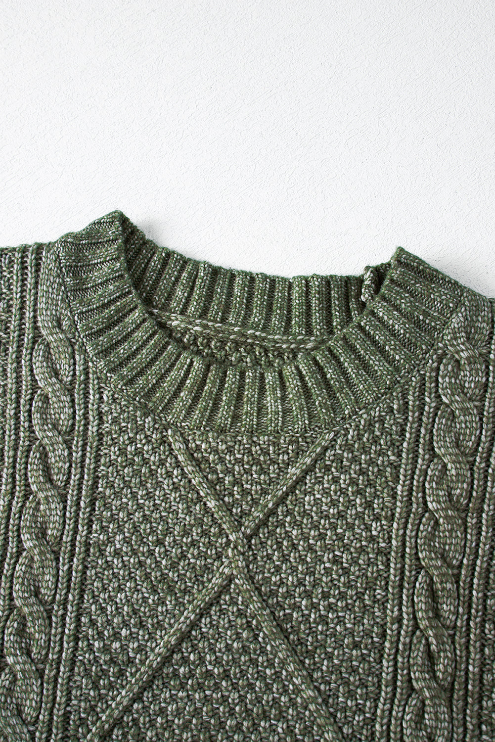 Mist green cable knit loose fit sweater dress with dropped shoulders