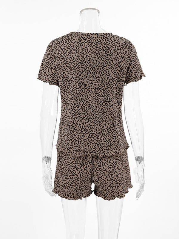 Fashionable Printed Leopard Home Clothes Round Neck Short Sleeve Shorts Pajama Set