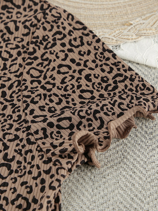 Fashionable Printed Leopard Home Clothes Round Neck Short Sleeve Shorts Pajama Set