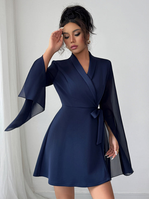 Elegant Long Sleeve Tie Dress