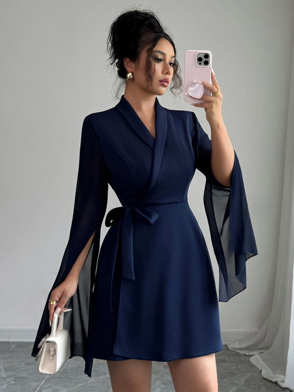 Elegant Long Sleeve Tie Dress