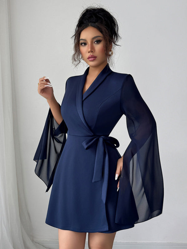 Elegant Long Sleeve Tie Dress