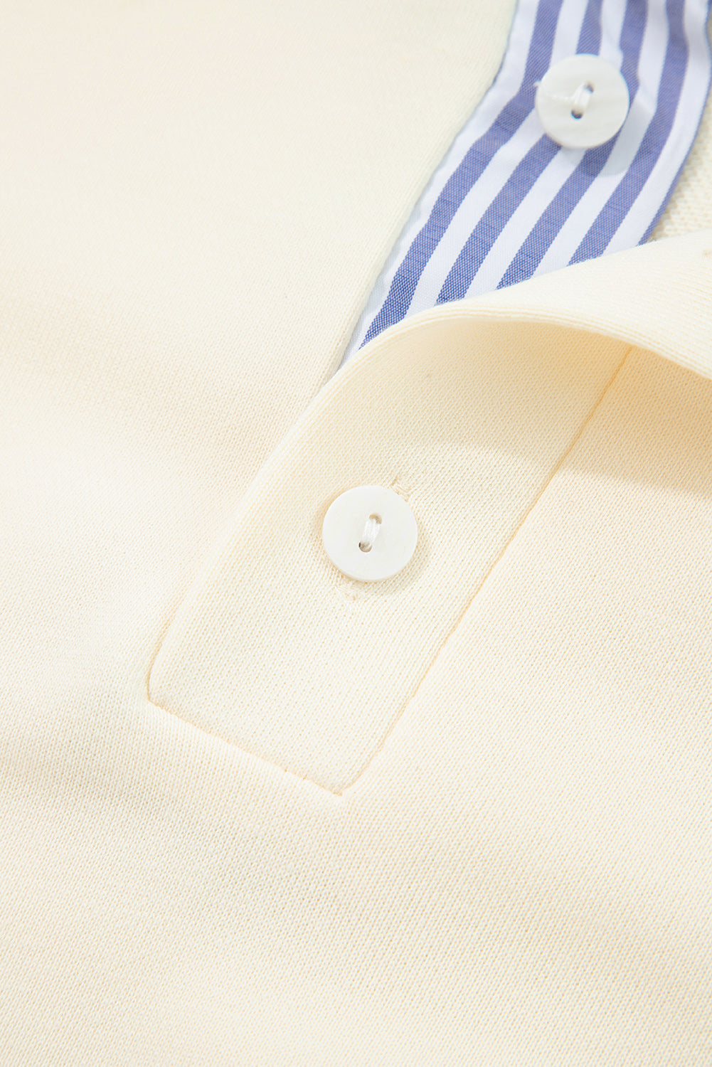 White Striped Sweatshirt with Ruffles and Button-Down Collar