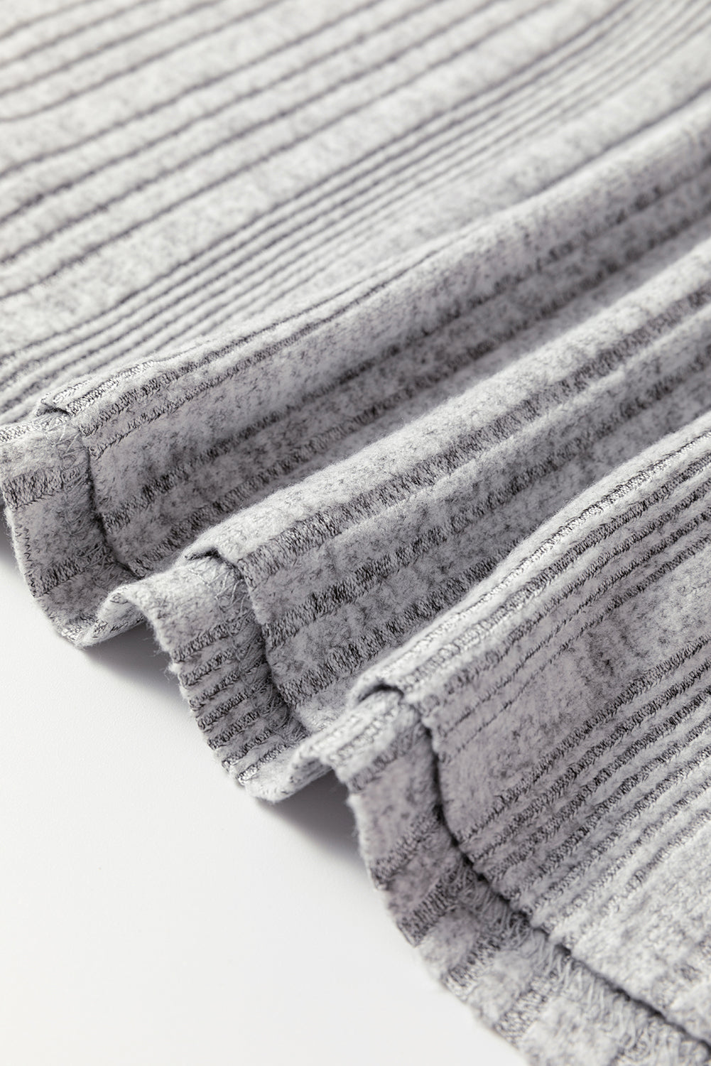 Grey Ribbed Textured Top with Contrast Trims Round Neck Long Sleeves