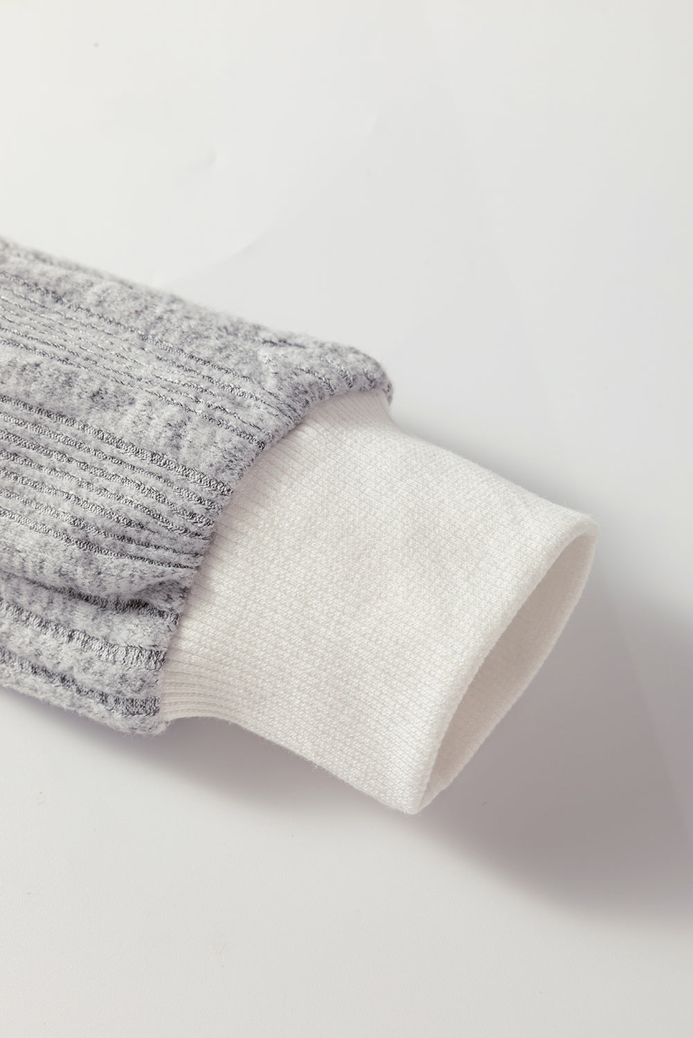 Grey Ribbed Textured Top with Contrast Trims Round Neck Long Sleeves