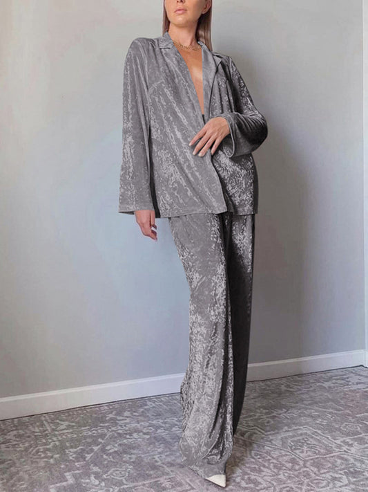 Warm thickened velvet pajamas, long sleeves and trousers two-piece set 