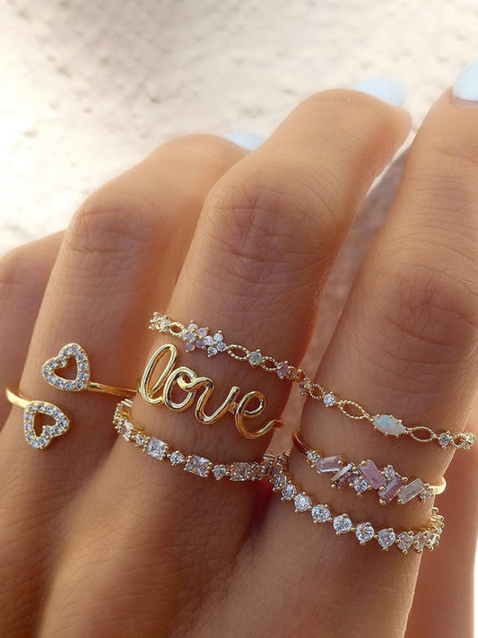 Set of 7 Creative Retro Women's Love Love Rings 