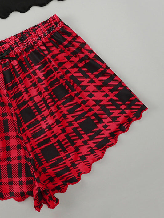 Women's Letter HONEY Printed Camisole + Plaid Printed Shorts Homewear Set 