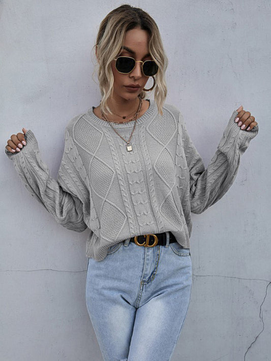New loose long sleeve thin twist solid color sweater 