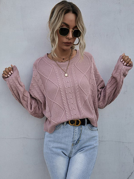 New loose long sleeve thin twist solid color sweater 