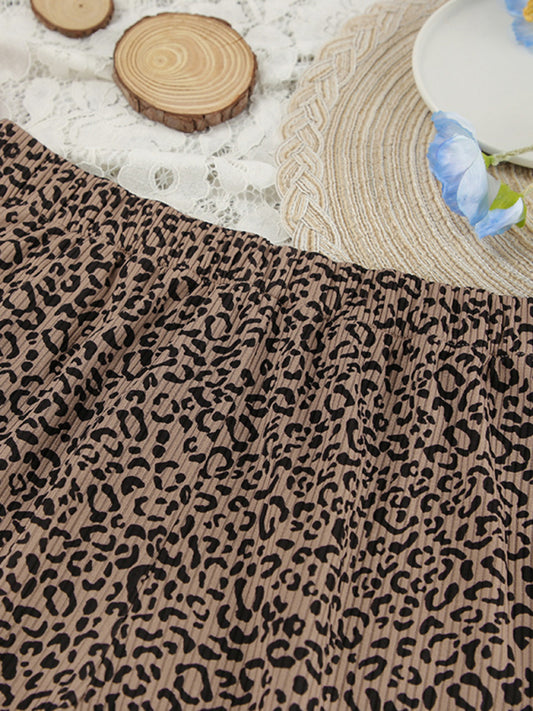 Fashionable Printed Leopard Home Clothes Round Neck Short Sleeve Shorts Pajama Set 