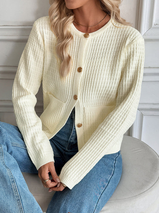 Casual Cardigan Metal Buttons Solid Color Sweater Jacket