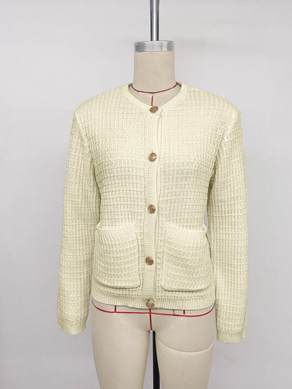 Casual Cardigan Metal Buttons Solid Color Sweater Jacket