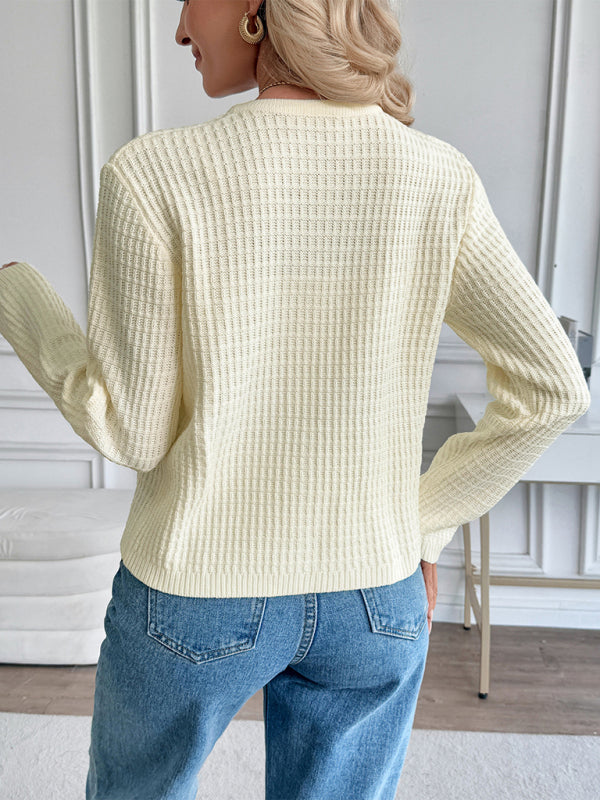 Casual Cardigan Metal Buttons Solid Color Sweater Jacket